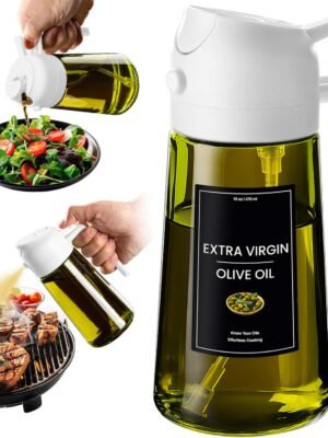 CXINYI 16oz/470ml Olive Oil Dispenser Bottle with Stickers - 2 in 1 Olive Oil Spray Bottle, Air Fryer & Salad, Light-Proof Glass Kitchen Gadgets, White